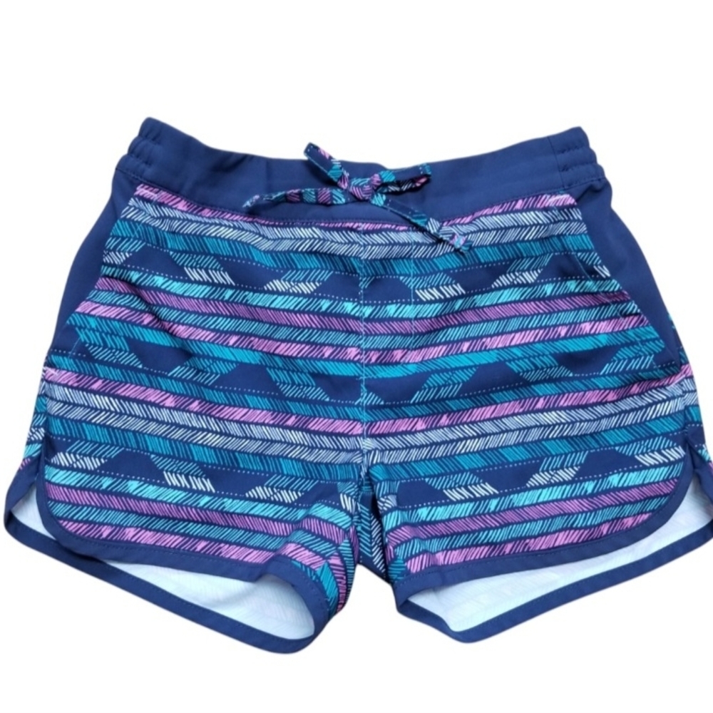 Columbia Kids' Blue and Pink Patterned Shorts 7-8y